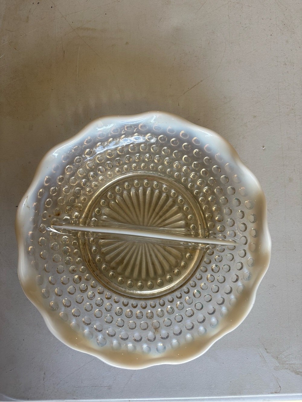 Vintage-style White Opalescent Glass Divided Serving Dish
